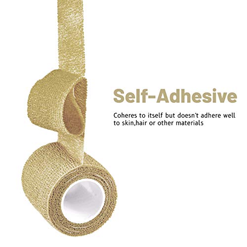 FRESINIDER 9 Rolls Self Adhesive Wrap Athletic Tape Gauze, Breathable Elastic Cohesive Bandage for Sports Injury & Pet (7 Pcs 2" x 5 Yards + 2 Pcs 1" X 5 Yards) (Khaki) - color: Khaki
