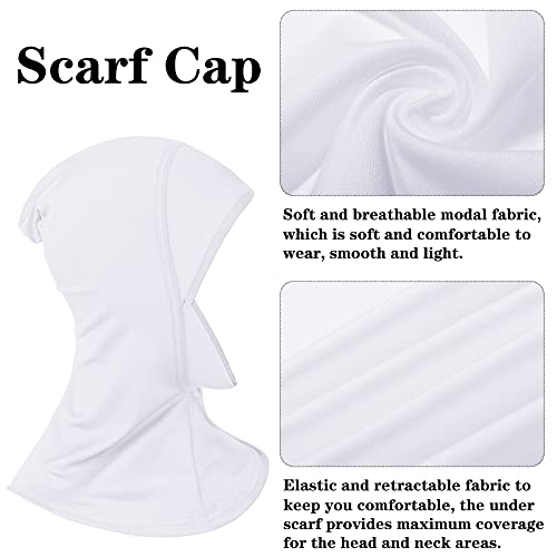 Geyoga Modal Hijab Cap for Women Adjustable Muslim Stretchy Turban Full Cover Shawl Cap Full Neck Coverage Small and medium - color: White