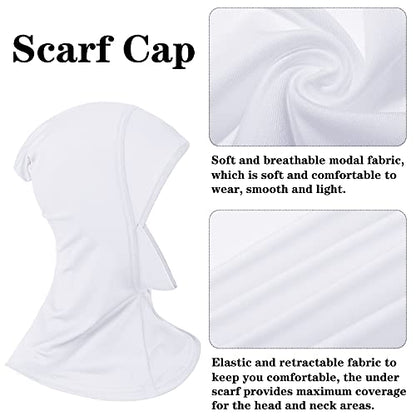 Geyoga Modal Hijab Cap for Women Adjustable Muslim Stretchy Turban Full Cover Shawl Cap Full Neck Coverage Small and medium - color: White