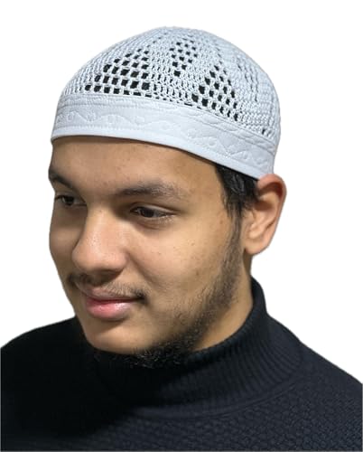 Premium Kufi, Handmade in Egypt, Multiple Sizes, Kufi Hats for Men, Muslim Hats for Men, Kuffi, African Hats for Men - color: Optic White, size: Small