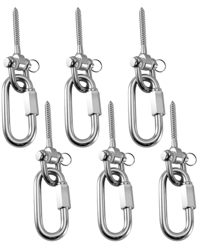 Swing Hangers Fit for Porch Hammocks Hanging Chairs Punching Bags | 304 Stainless Steel, M8 Diameter Design, 180 Degree Rotation, Anti Loosening Screw, Secure Mounting, 6 Pcs