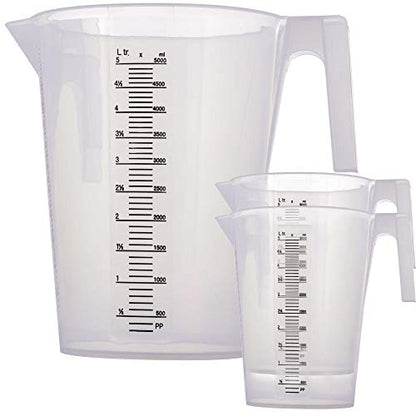 TCP Global 5 Liter (5000ml) Gallon Plastic Graduated Measuring and Mixing Pitcher (Pack of 3) - Holds 5 Quarts 1.25 Gallons- Pouring Cup, Measure & Mix Paint, Resin, Epoxy, Kitchen Cooking Baking - size: 5000ml