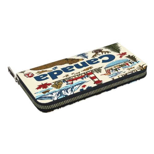 Canada Pattern PU Leather Long Wallet for Women Men, Zipper Clutch Wallet RFID Card Holder Organizer - color: Canada Pattern