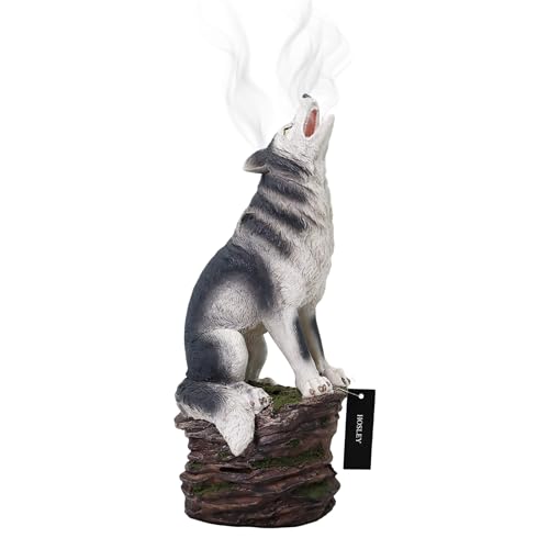 Hosley Incense Burner, Cone Incense Holder, Resin Wolf Décor 12 Inch Height, Aromatic Ambiance, Ideal for Home Décor, Office, Living Room, Spa, Meditation Space, Unique Gift for Wild Lovers - color: Gray Wolf