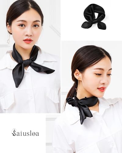 Saiusloa Solid Color Neck Scarf For Women Square Satin Head Scarves headband Bandanas 23.6× 23.6 inches - color: 1-black