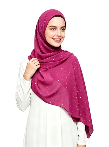 Lina & Lily Sparkle Shimmer Gold Glitter Women's Chiffon Hijab Head Scarf Shawl Wrap Lightweight - color: Dark Pink