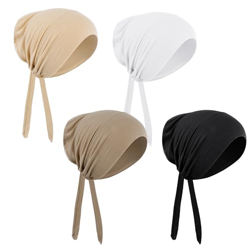 4Pcs Under Hijab Cap Inner Underscarf for Women Under Scarf Hat Adjustable Hijab Cap with Tie Back Closure