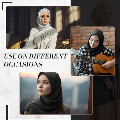 4 Pcs Women Solid Chiffon Hijab Scarves and Undercap Set Long Shawl Soft Wrap Scarves Muslim Inner Hijab Caps - color: Black, White