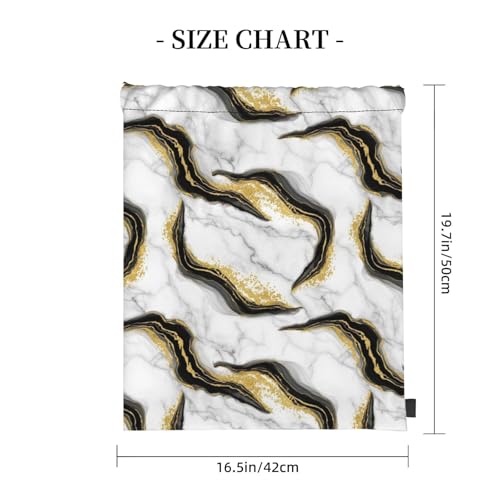 Water Resistant Gym Sack, Gold Black And White Marble, Drawstring Backpack with Zipper Pocket for Workout and Training - color: Pattern (376)