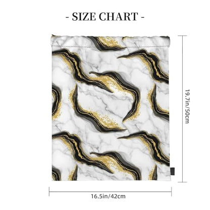 Water Resistant Gym Sack, Gold Black And White Marble, Drawstring Backpack with Zipper Pocket for Workout and Training - color: Pattern (376)