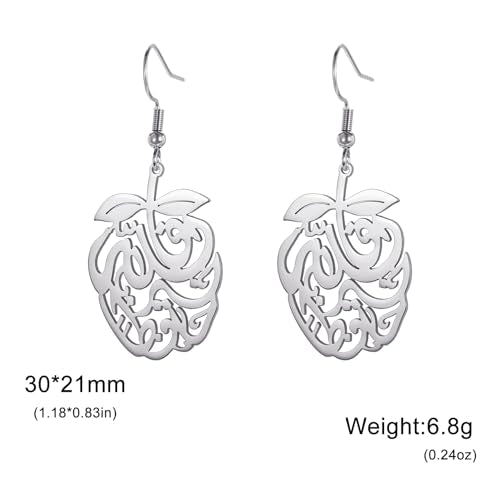 Pomegranate Arabic Calligraphy Earrings Islamic Blessing Love Hope Earrings Persian Muslim Amulet Religious Jewelry Eid Ramadan Gift for Women - color: silver