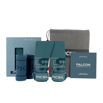 PICSIL Falcon Grips Pack, Carbon Fiber Grips, Use with Chalk | Includes professional grips, wrist wraps, and a carry bag. Ideal for functional fitness, gymnastics, and strength training. - color: Aqua, size: G+(L-XL)