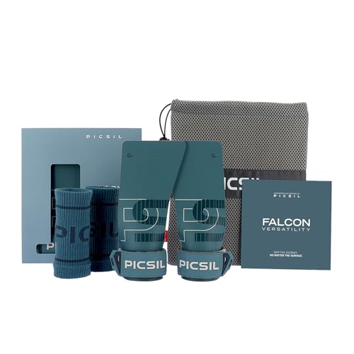 PICSIL Falcon Grips Pack, Carbon Fiber Grips, Use with Chalk | Includes professional grips, wrist wraps, and a carry bag. Ideal for functional fitness, gymnastics, and strength training. - color: Aqua, size: G(S-M)