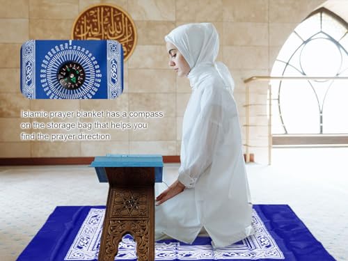 2 Pieces Prayer Mat, Musilm Prayer Mat, Polyester Prayer Rug, Portable Travel Prayer Mat, Travel Prayer Rug with Compass, for Muslim Prayer, Ramadan(60CMx100CM)