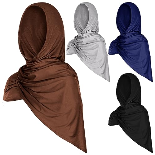 Vabean 4 Pcs Instant Hijab for Women Jersey Hijabs Pinless Ramadan Islamic Muslim Head Wraps Premium Head Scarf Shawl turban - color: Coffee, Navy Blue, Black, Gray