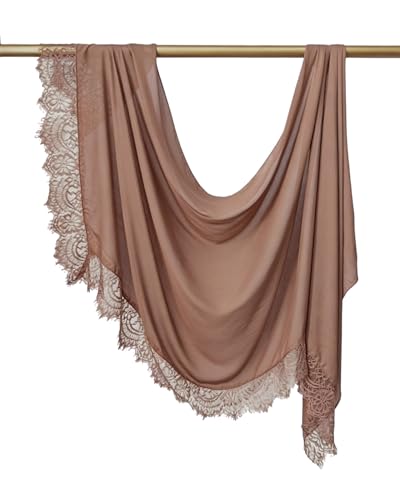 JUMISEE Elegant Floral Lace Hijab Scarf for Women Soft Cotton Head Wrap Instant Hijab Long Scarves Evening Dress Shawl - color: Khaki
