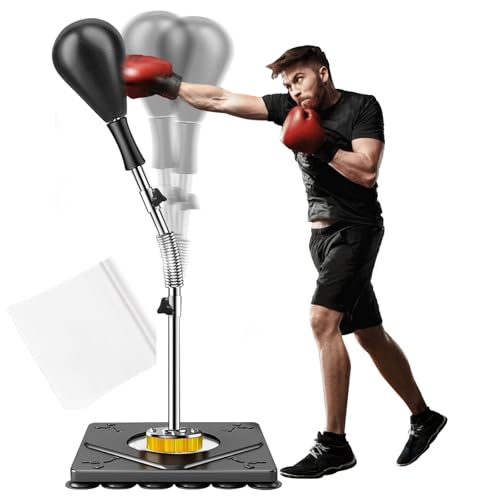 Punching Bag for Adults and Kids - Height Adjustable Suction Cup Base Boxing Bag with Stand, Boxing Equipment Fitness, Reflex Bag Speed Bag for Training - color: Black Punching Bag with Floor Sticker