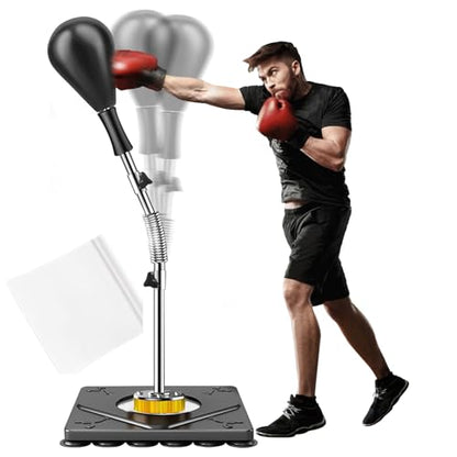 Punching Bag for Adults and Kids - Height Adjustable Suction Cup Base Boxing Bag with Stand, Boxing Equipment Fitness, Reflex Bag Speed Bag for Training - color: Black Punching Bag with Floor Sticker