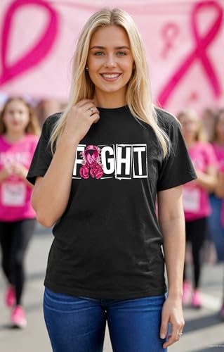 Breast Cancer Shirts for Women Pink Ribbon Boxing Gloves Graphic Tops Breast Cancer Awareness Tshirts Fighter Tees - color: Grey, size: Medium