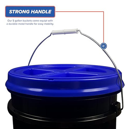 5 Gallon Bucket - Food Grade w/Lid BPA-Free, Black/Blue, 3 | Airtight Gamma Seal Screw-On Lid, Heavy-Duty 90 Mil HDPE Plastic, Food Safe and Durable Container, Bulk Storage, Made in USA - color: Black/Blue, size: 3 Packs