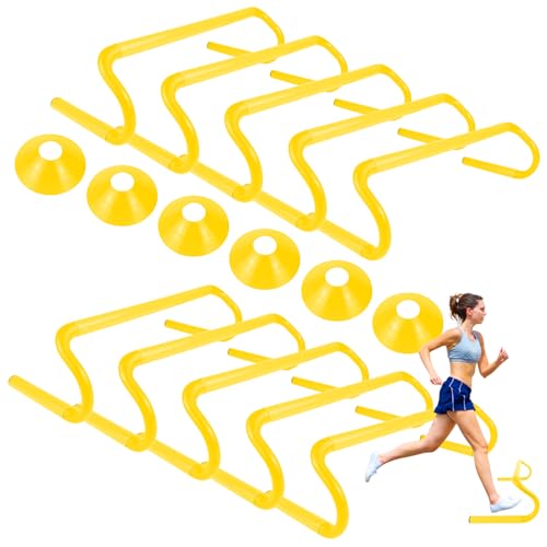 10 Pcs 6" Speed Agility Training Hurdles with 6 Marker Cone Durable Training Hurdle Agility Plyometric All Purpose Speed Hurdle Equipment for Athletes Soccer Basketball Football Practice - color: Yellow