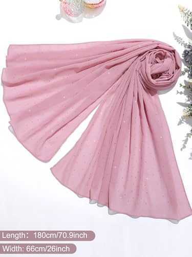 Geyoga Hijab Scarf for Women Soft Chiffon Rhinestone Long Scarf Shawl Fashion Muslim Hijab Head Wrap Scarves - color: Pink