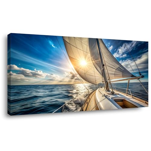 Palderwallart Beautiful Nautical Sailboat Landscape Wall Art for Living Room Office Nature Sail Scenery Colorful Sunrise Painting Prints Summer Scenic Canvas Artwork Dining (20x40 Inches) - color: Colorful Sunrise Wall Art(Y872), size: 40"L x 20"W