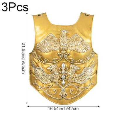 3 Pcs Medieval Knight Chest Guard, Retro Viking Body Chest Protector for Cosplay Party Renaissance Costume - color: Gold