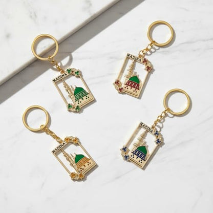 4pcs of Set Muslim Islamic Mosque Keychain,Ramadan decor Religious Bag Purse Charm 18K Gold Plated Key Ring Chain Accessories Gifts For Car,Backpacks