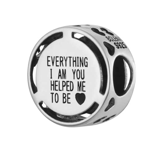 Inspirational Words Symbols 925 Sterling Silver Charm Bead For Pandora & Similar Charm Bracelets or Necklaces - color: Everything I Am, You Helped Me To Be