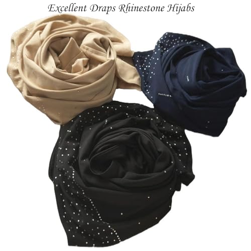 Ready To Wear Instant Hijab for Women Girls Muslim Slip-On Khimar Hijab Scarf Rhinestone Hijabs Islamic Abaya Turban - color: Navy