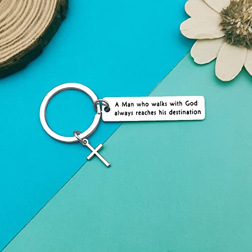 Dabihu Christian Gift Keychain Religious Gift Bible Verse Keyring Baptism Christmas Easter Birthday First Communion Gift - color: A Man Who Walks With God Keychain