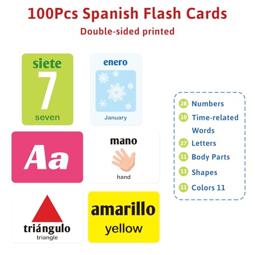 Ceiba Tree Spanish Flash Cards 100 English to Spanish Bilingual Flashcards Español Vocabulary Alphabet Number Colors Educational Learning Toys for Kids Adult Beginners Toddlers Grade School Classroom