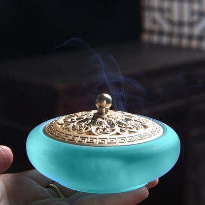 Powder Incense Burner Kit with Brass Censer, Incense Ash Tools and Mold Press Set, Complete Gift Box for Meditation, Yoga and Home Relaxation - color: Sapphire Blue