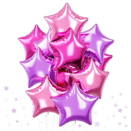 Purple Pink Star Foil Balloons Set, 18 Inch 12 Pcs Lavender Pink Pentagram Aluminum Foil Balloons Hot Pink Purple Stars Shape Mylar Helium Balloons for Girls Women Birthday Wedding Baby Shower - color: Purple Pink