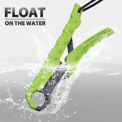7.5'' Floating Fish Gripper, Fishing Grabber | Catfish Mouth Pliers, Caught Bass Holder, Fish Scale Hook Clamp, Saltwater Lip Grip Tool with Lanyard, Gifts for Men - color: Green-gray
