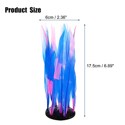 VOCOSTE Soft Silicone Glowing Aquatic Artificial Seaweed, Fluorescence Aquarium Kelp for Fish Tank Decoration, Blue