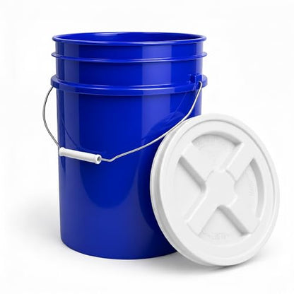 5 Gallon Bucket - Food Grade w/Lid BPA-Free, Blue/White, 6 | Airtight Gamma Seal Screw-On Lid, Heavy-Duty 90 Mil HDPE Plastic, Food Safe and Durable Container, Bulk Storage, Made in USA - color: Blue/White, size: 6 Packs