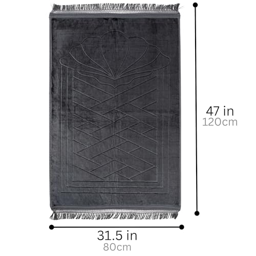 Modefa Muslim Prayer Rug Islam, Soft Plush Velvet Praying Mat Thick Sajadah with Car Hanger | Simple Pattern Solid Not Distracting | 31.5 x 47in Non-Slip Padded Prayer Mat (Clam Black) - color: Clam Black