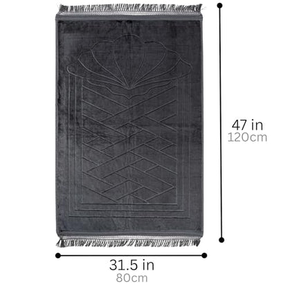 Modefa Muslim Prayer Rug Islam, Soft Plush Velvet Praying Mat Thick Sajadah with Car Hanger | Simple Pattern Solid Not Distracting | 31.5 x 47in Non-Slip Padded Prayer Mat (Clam Black) - color: Clam Black