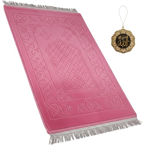 Modefa Muslim Velvet Padded Prayer Rug (31.5 x 47in, Mihrab Pink) - color: Mihrab Pink