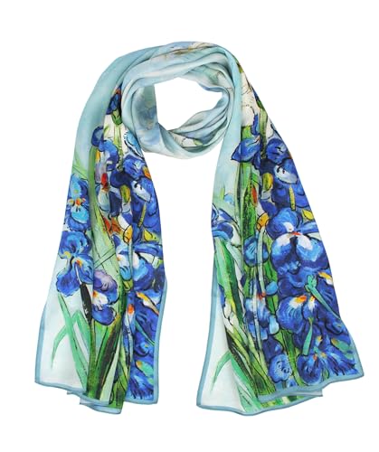 ANDANTINO 100% Silk Long Scarf-Women Large Oblong Shawls with Gift Packed - color: Oil Painting-irises