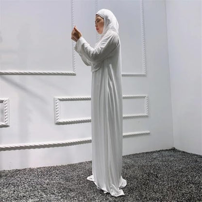 Hooded Muslim Hijab Dress For Women Full Cover Prayer Garment Long Ramadan Modest Maxi Gown - color: Dark Blue