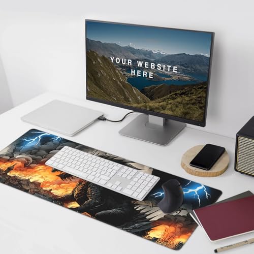XXL Gaming Mouse Pad 35.4x15.7 Inch, Large Extended Desk Mat | Mousepad with Dragon Design, Non-Slip Rubber Base, Water-Resistant Surface and Stitched Edges for Gaming, Office & Home - color: Dragon
