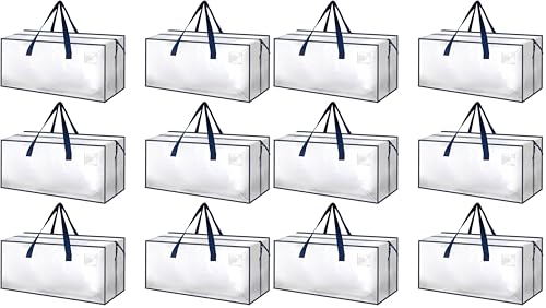 HealSmart 12 Pack Extra Large Moving Bags with Zippers & Carrying Handles, Heavy-Duty Storage Tote Moving Boxes for Dorm Room Essentials Storage Bags, Clear - color: Clear, size: 12-Pack New, style: Backpack Straps