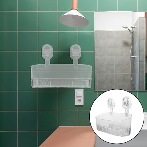 PRETYZOOM Shower Suction Cup Organizer No-Drill Bathroom Suction Storage Box Transparent Plastic Shower Caddy for Shampoo Body Wash Lotion Skin Care Products 12.79 X 5.11 X 4.72 in