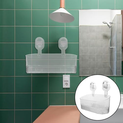 PRETYZOOM Shower Suction Cup Organizer No-Drill Bathroom Suction Storage Box Transparent Plastic Shower Caddy for Shampoo Body Wash Lotion Skin Care Products 12.79 X 5.11 X 4.72 in