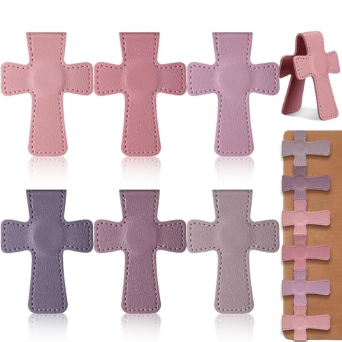 Relaxweex 6 Pcs Cross Leather Magnetic Bookmarks for Women Christian Bookmarks Page Markers Colorful Religious Cross Bookmark for Women Students Teachers Book Lovers Reading Supplies (Pink-Purple) - color: Pink-purple