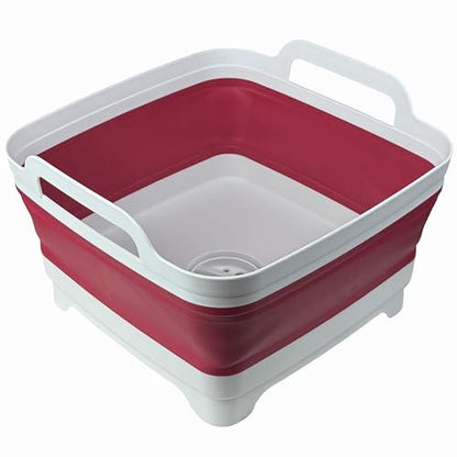 Collapsible Wash Basin 9L, Foldable Dish Tub with Drain Plug, Portable Collapsible Dish Basin, Camping Sink for Washing Dishes, Laundry & Kitchen Use (Viva Magenta) - color: Viva Magenta - Set of 1