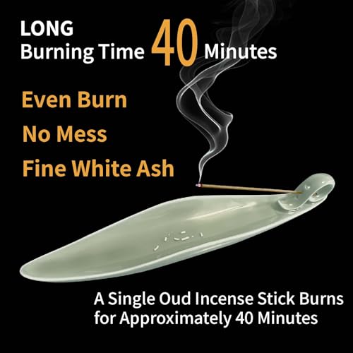 Natural Oud Agarwood Incense Stick Gift Set - Ceramic Incense Holder with Ash Catcher, Indoor Meditation Incense Burner Kit for Home Fragrance & Zen Relaxation